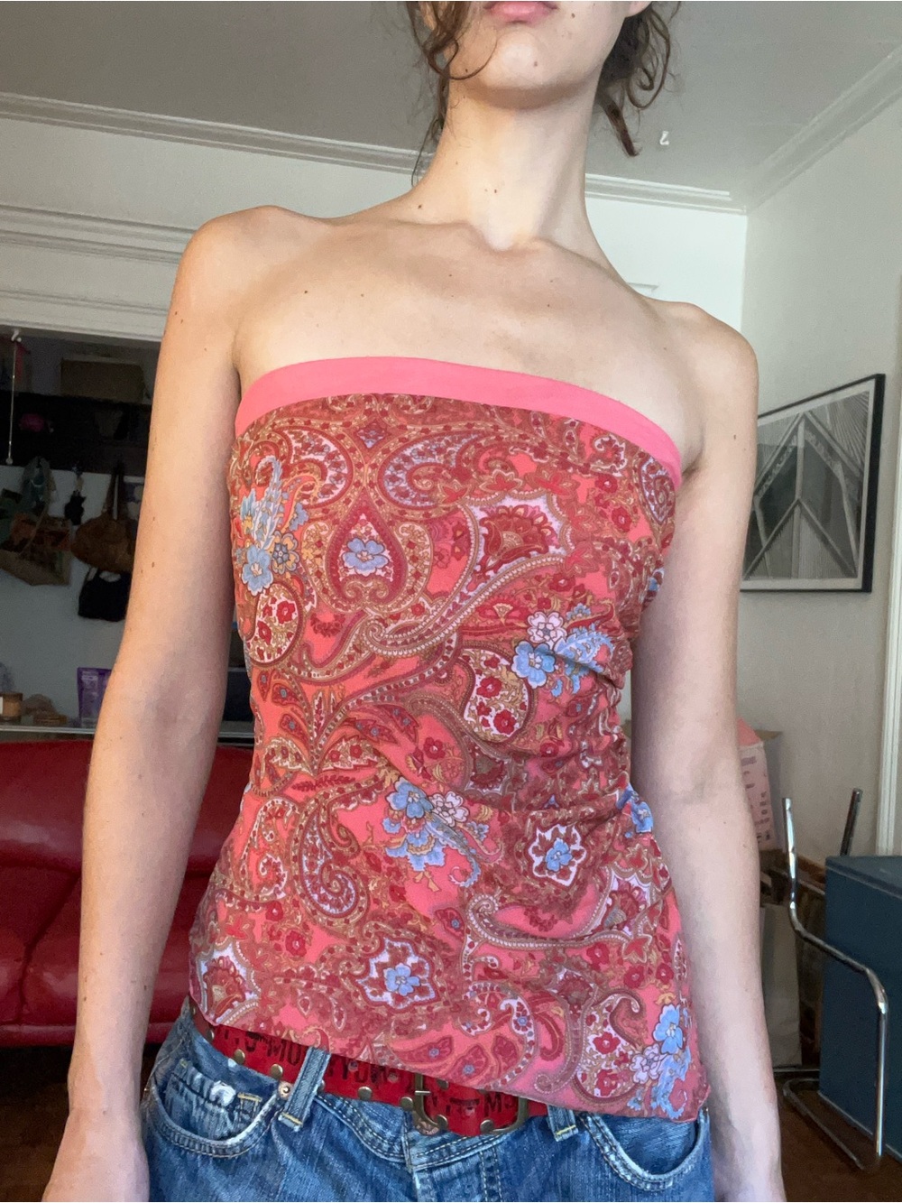 Weston Wear Coral Pink Paisley Strapless Tube Top